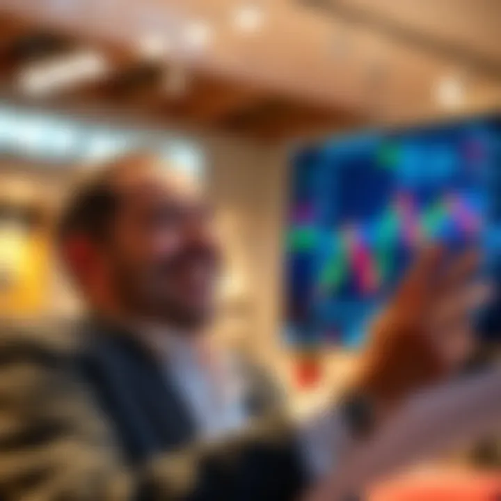 First-time investor smiles while reviewing stock market charts after tariff changes