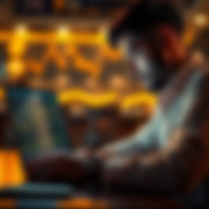 A thoughtful person looking at a graph of Bitcoin prices on a laptop, weighing the decision to cash out or hold their investment.