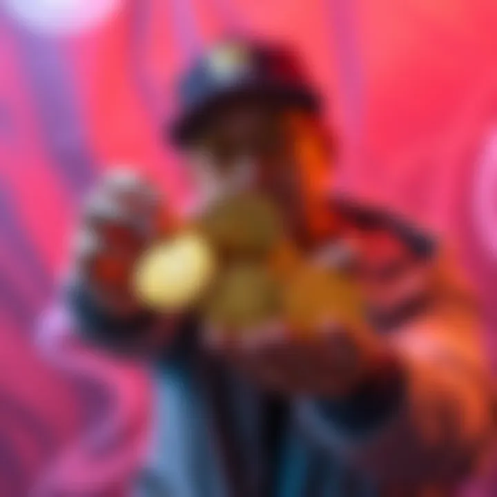 An investor holding multiple Hbar coins, symbolizing a recent purchase to lower their average cost.