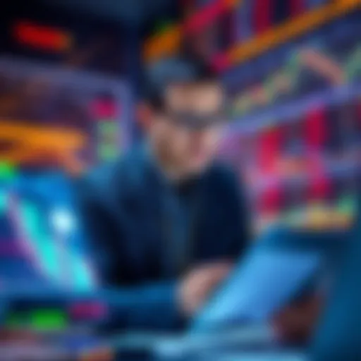 A calm investor analyzing charts while buying stocks during a market dip