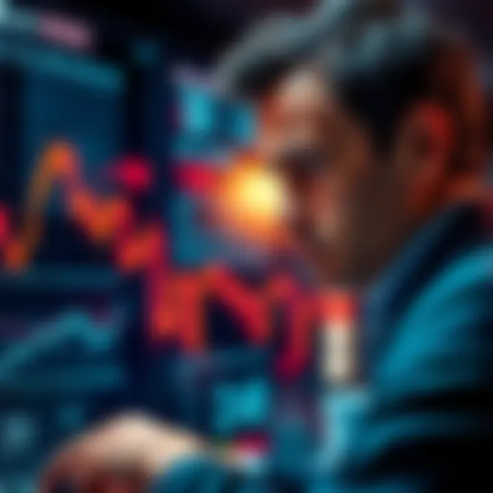 An investor looking at a graph with downward trends and a worried expression, reflecting on the potential of Q3 results