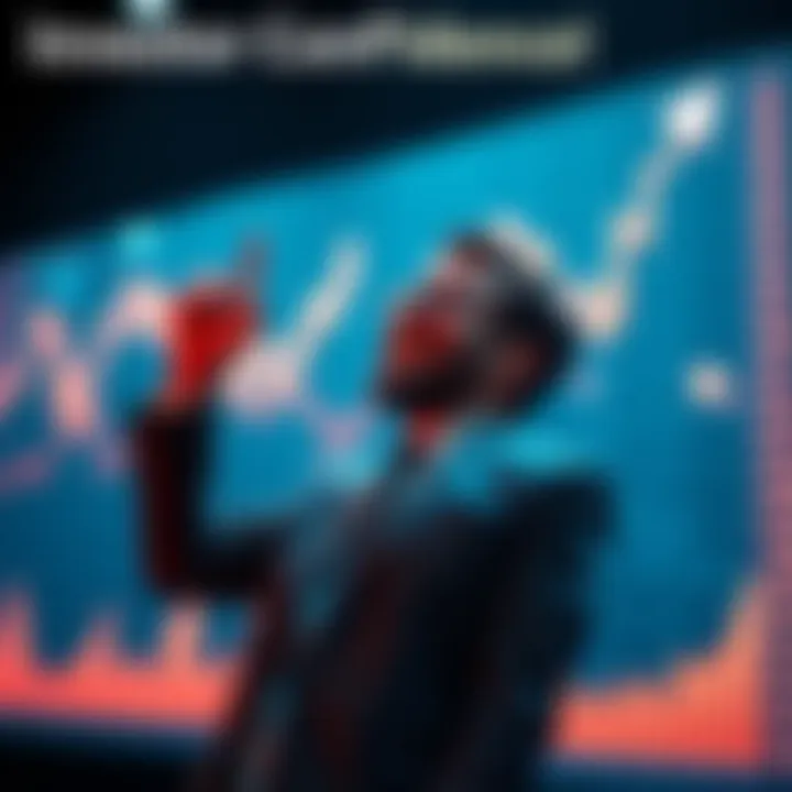An investor celebrating after purchasing a significant amount of assets, showing a chart with a rising trend behind them, symbolizing confidence in the market.