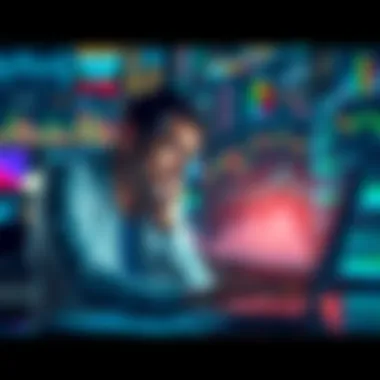 A worried investor looking at financial charts and graphs on a laptop, weighing the decision to sell investments to prevent further losses.