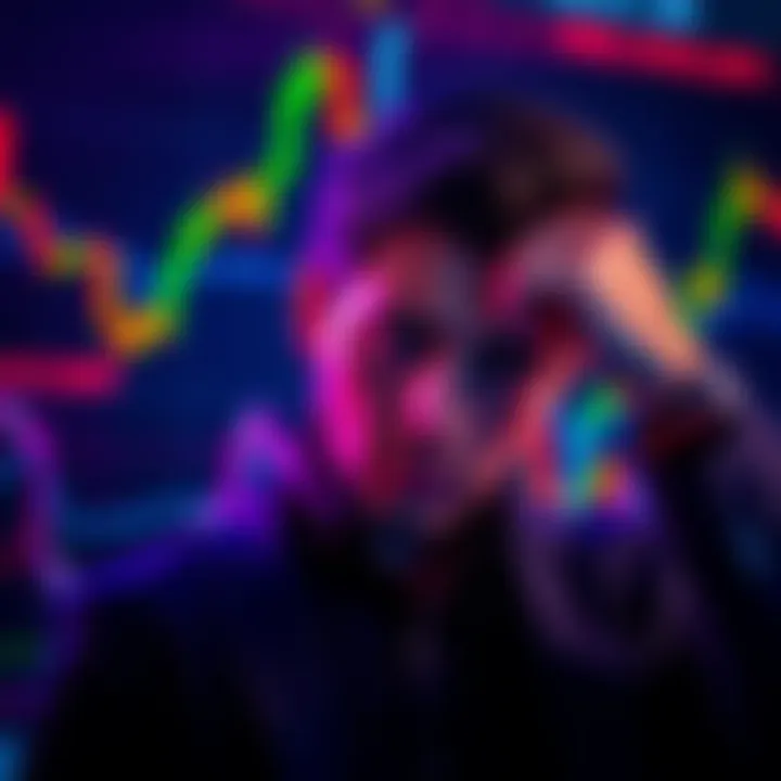 An investor looking worried, holding their head, with financial charts showing a market dip in the background.