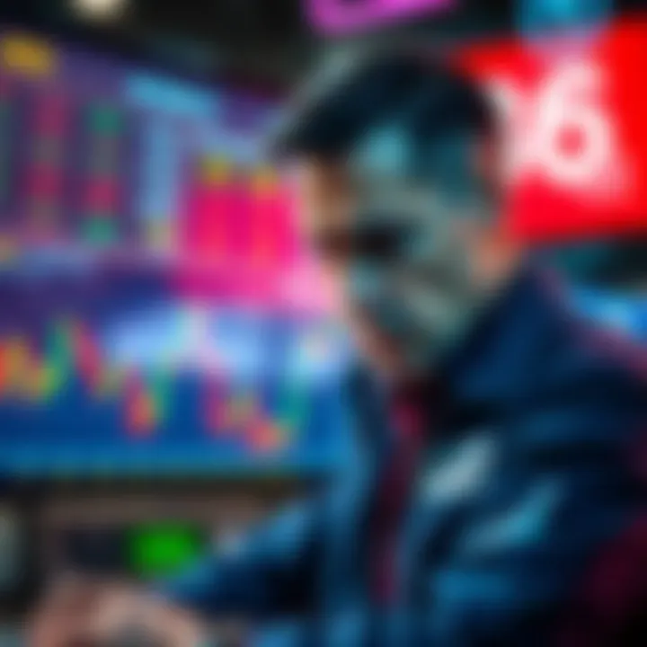 Investor with Disappointed Expression A trader looks disappointed while analyzing stock charts, showing a decline despite a recent sale. The chart displays fluctuating prices, indicating a loss in investment.