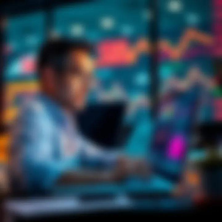 A focused investor looking at charts and graphs on a laptop screen, contemplating strategies for asset growth.