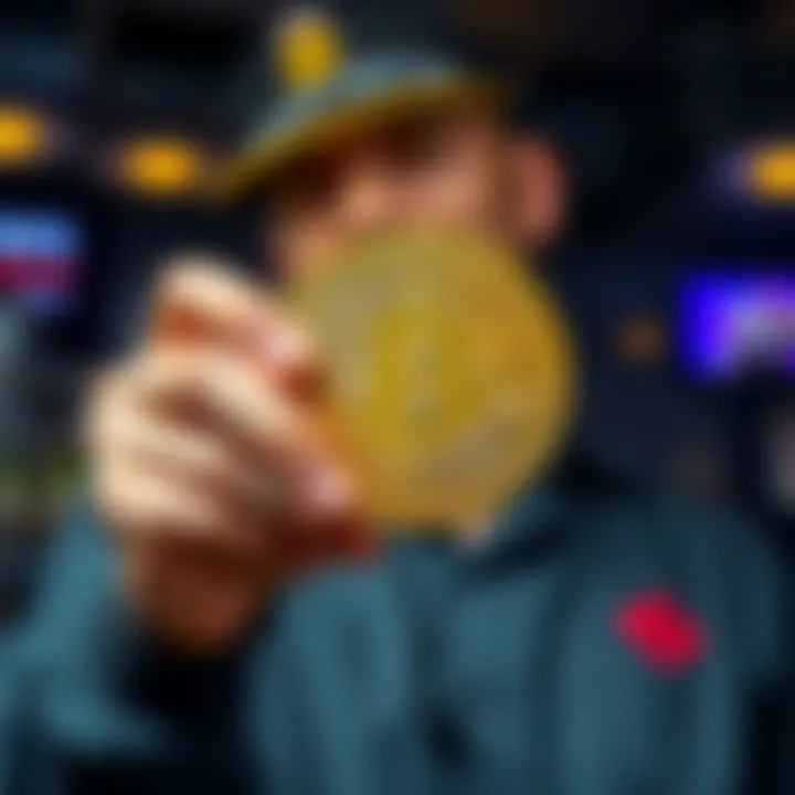 An investor confidently holding a Bitcoin coin, emphasizing the choice to retain it for future growth instead of selling.