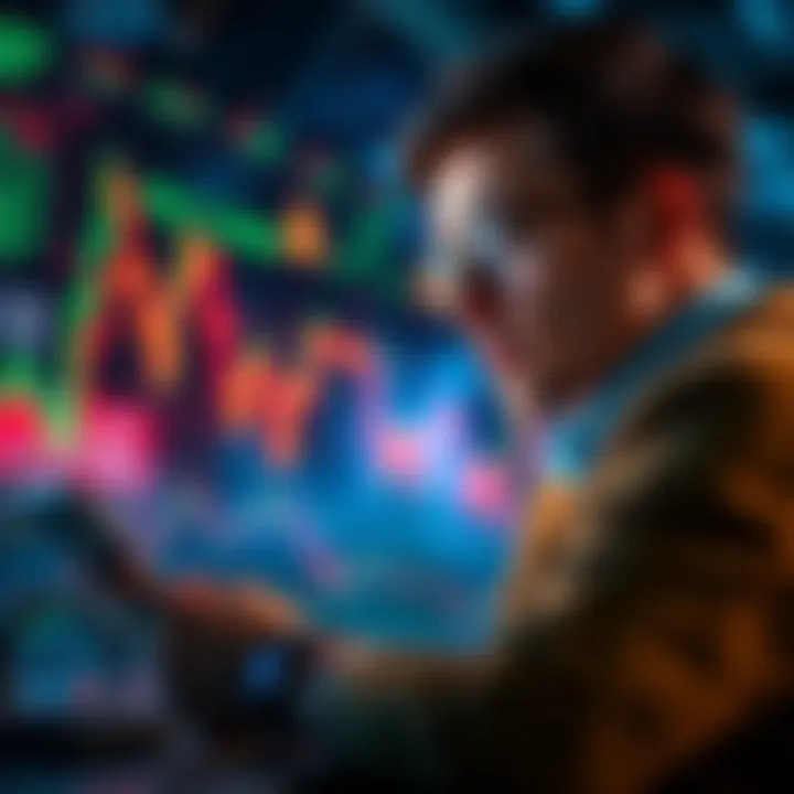 An investor looking at mining charts and cryptocurrency market trends, with a hopeful expression for future gains.