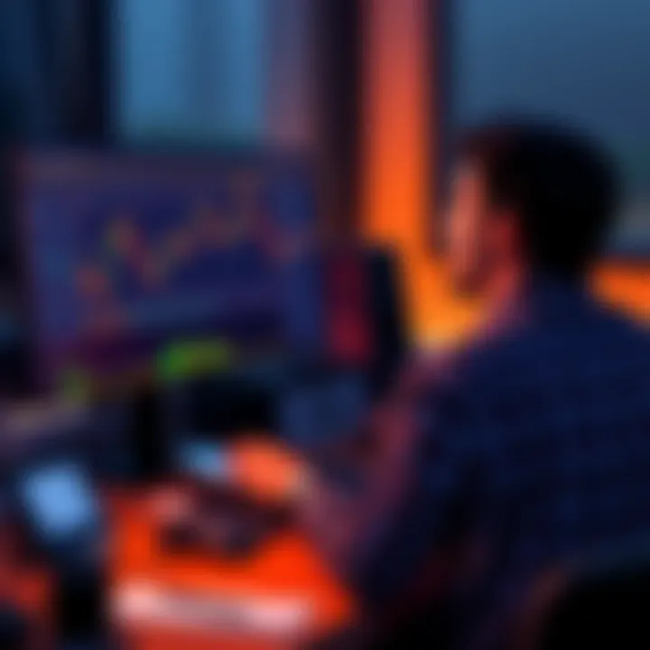 Investor reflecting on loss An investor sits at a desk looking at a computer screen displaying Bitcoin charts, showing signs of regret after a financial loss