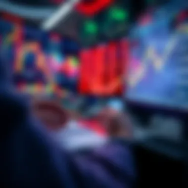 An investor studies market trends, pen in hand, with prices shown on a screen, reflecting on buying coins back at lower prices.
