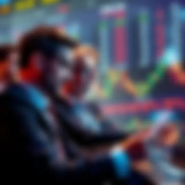 A group of investors looking at stock market charts with expressions of hope and determination, despite signs of market decline.