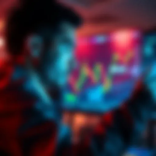 Investor Reflecting on Aave Investment An investor looks at a chart showing Aave's 50% drop in value, contemplating their investment choices.