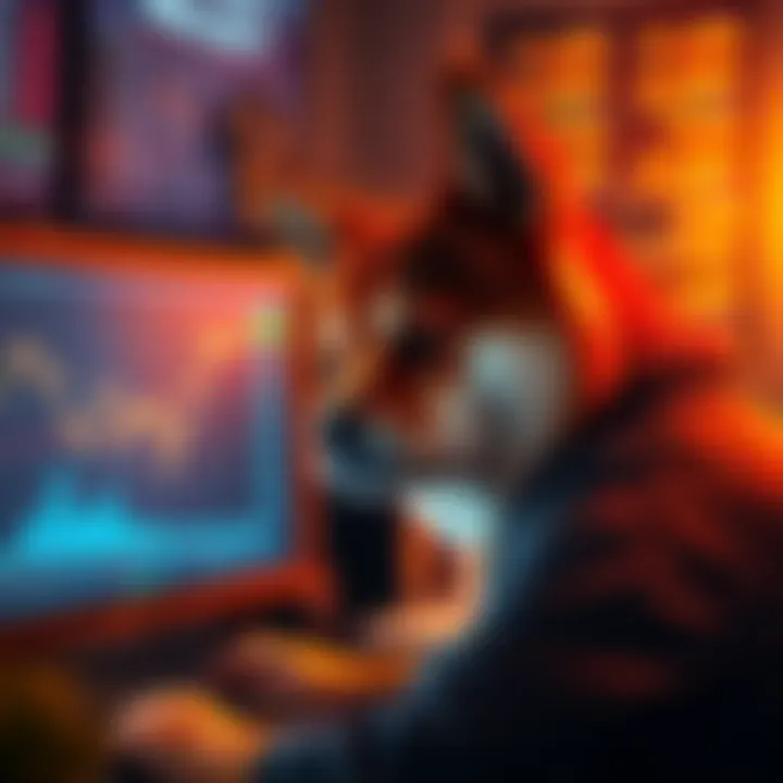 A sad investor looks at a computer screen displaying declining Shiba Inu prices, symbolizing financial loss and disappointment.
