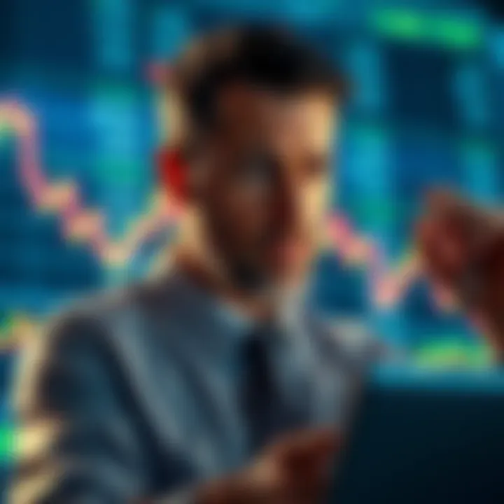 A worried investor looking at a stock chart with declining prices, emphasizing financial loss and concern.