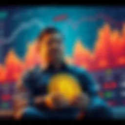 An investor looking worried while holding SHIB tokens, reflecting on market losses with charts showing a decline in the background.