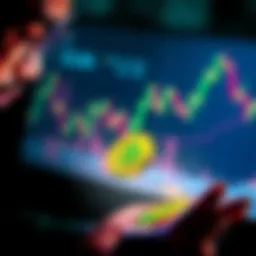 An investor examining Solana coins while looking at a declining market chart
