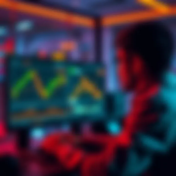 A person looking at a computer screen displaying Solana price charts and graphs, pondering an investment decision.