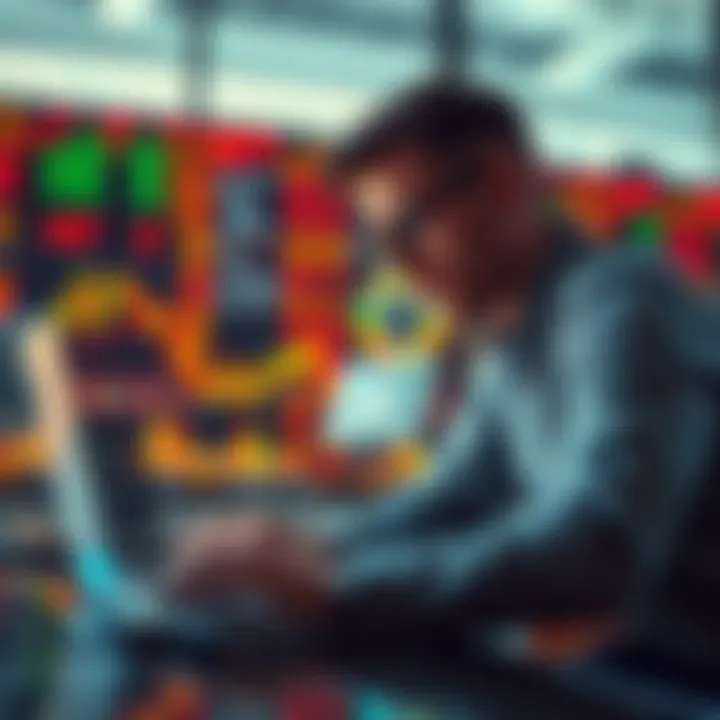 Investor reviewing stock market trends A concerned investor analyzing stock market charts on a laptop during a downturn, highlighting opportunities to buy low