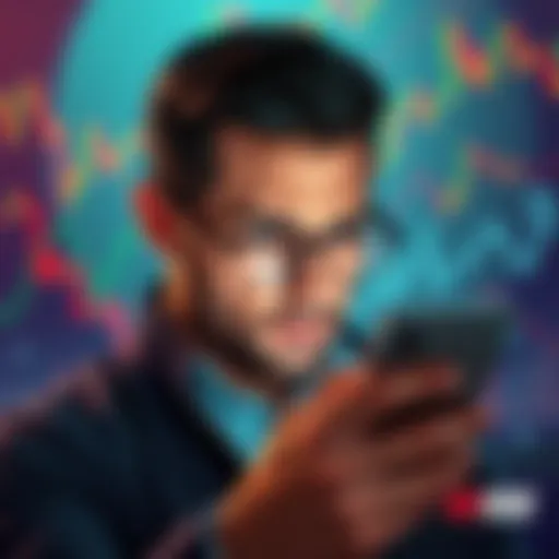 Investor Feeling Pressure After Bitcoin Purchase A person looking stressed while checking Bitcoin trends on a smartphone, surrounded by financial charts and graphs