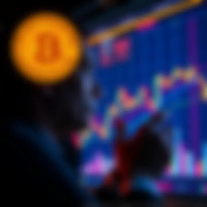 An investor looks at a chart showing Bitcoin price drops, contemplating buying more as enthusiasm grows among the crypto community.