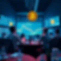 Investors Moving from BTC to AI Shares Major investors are seen discussing and analyzing AI shares while monitoring Bitcoin trends on screens in an office setting.