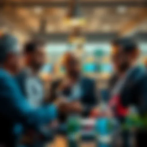 A group of investors analyzing market trends and discussing high conviction investments in a casual setting