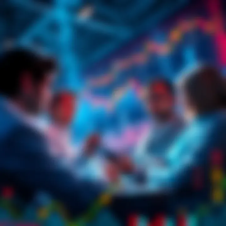 Investors managing crypto profits A group of investors discussing strategies to secure their crypto gains and manage risks in a dynamic market setting.