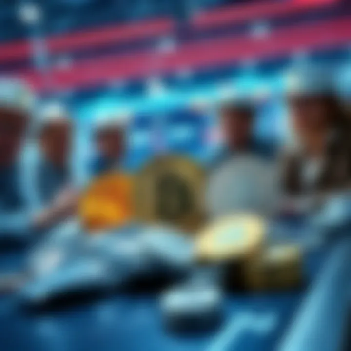 A group of investors discusses silver coins and Bitcoin on a table, symbolizing their shift to safer assets amid market uncertainty.