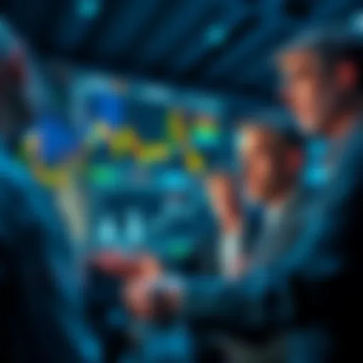Investors Analyzing Bitcoin Trends Group of investors looking at a screen displaying Bitcoin price charts with concerned expressions.