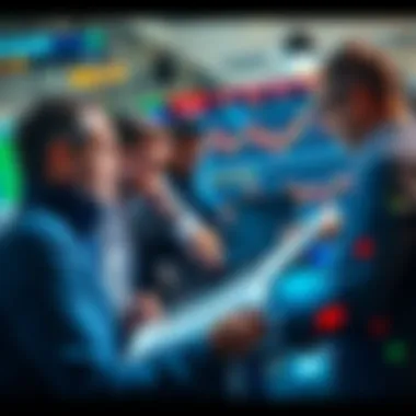 Investors Analyzing Market Trends A group of investors reviewing financial charts and graphs during a market downturn, focused on making strategic decisions to build wealth.