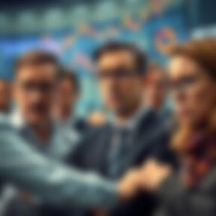 A group of investors looks worried while discussing financial market trends, emphasizing the issue of low liquidity.