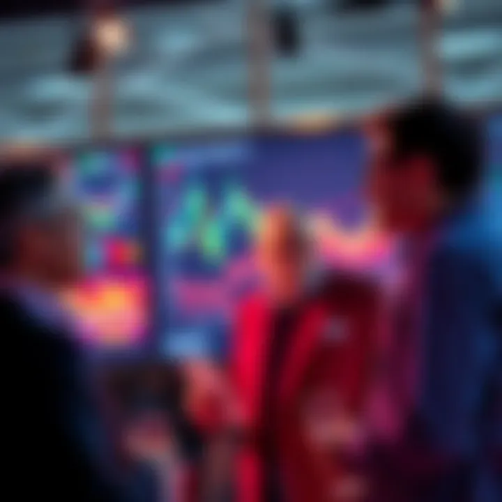 A group of investors engaged in conversation about their loyalty to AVAX, with graphs and charts indicating performance trends in the background.