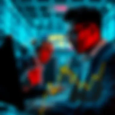 Investors looking at a financial graph showing a steep decline, representing a $47,000 loss.