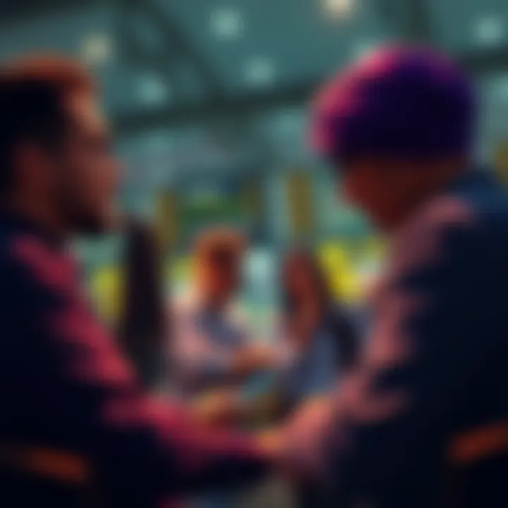 Investors Discuss Market Strategies Group of investors sharing thoughts on market strategies during a market dip, reflecting on emotional toll and decision-making