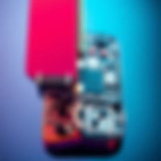 Close-up view of the iPhone Duo's hinge mechanism showing 116 detailed components connecting the folding screen.