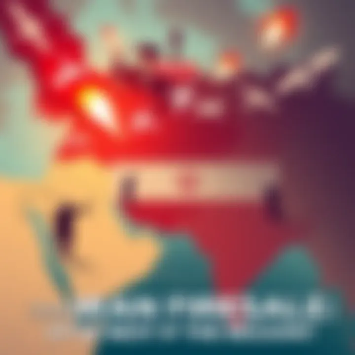 Illustration showing a map of the Middle East with military symbols and diplomatic figures, highlighting tensions in the region due to the Iran Firesale.