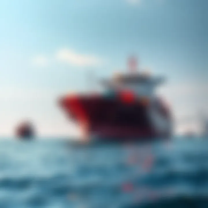 An oil tanker in the Straits of Hormuz paying tolls using Bitcoin, reflecting cryptocurrency use in maritime traffic.
