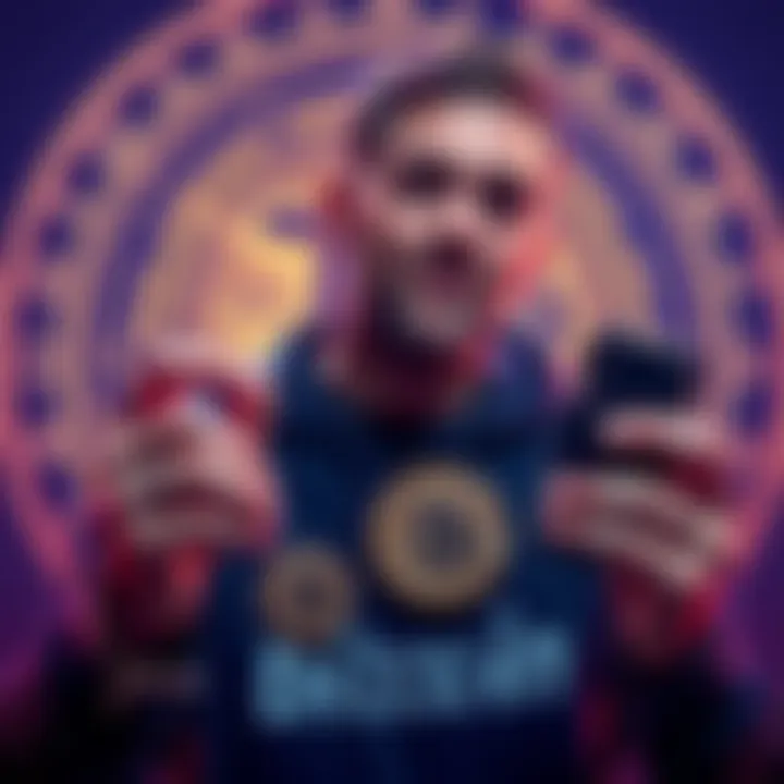 Jack Dorsey holding a hardware wallet with Bitcoin logo in background