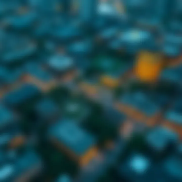 Aerial view of Jackson Square with highlighted land parcels and badges, illustrating potential land ownership values and rental income.