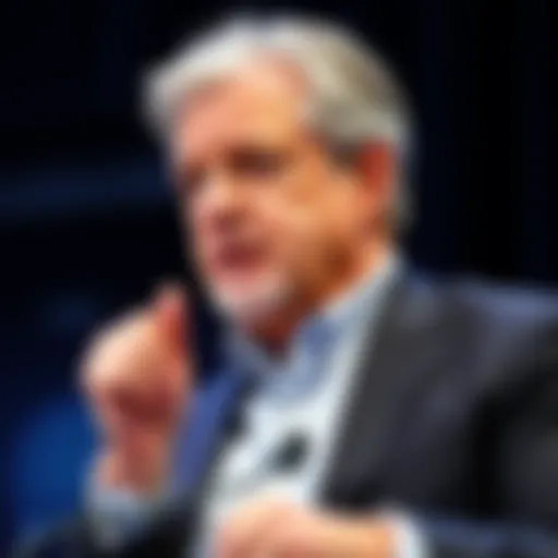 Jamie Dimon speaking at a conference, expressing concerns about Bitcoin investments and their potential financial risks.