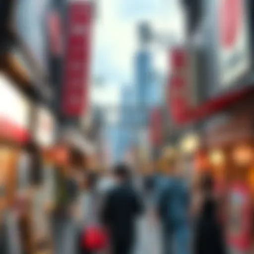A busy street in Japan with people discussing unusual happenings, showcasing curiosity and concern.