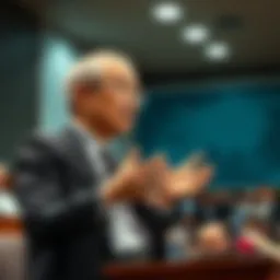 A Japanese professor speaks about the historical impact of the Soviet Union on the Hiroshima and Nagasaki bombings during a lecture.