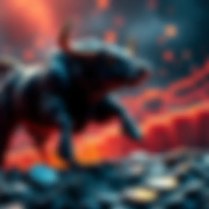 A graphic showing a bull charging upward, symbolizing a potential increase in Jasmy's value over the next two years, with coins in the background representing investment growth.