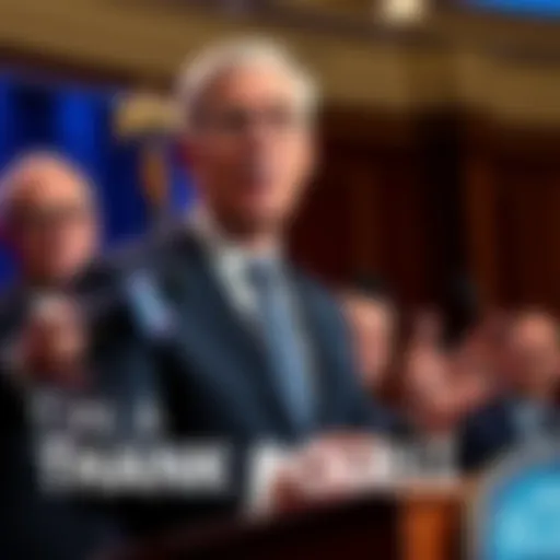 Federal Reserve Chairman Jerome Powell addressing the media about economic trends and market impacts.