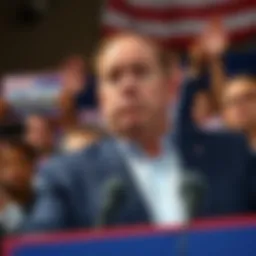 John Fetterman at a campaign rally looking concerned, with a backdrop of supporters questioning his image.