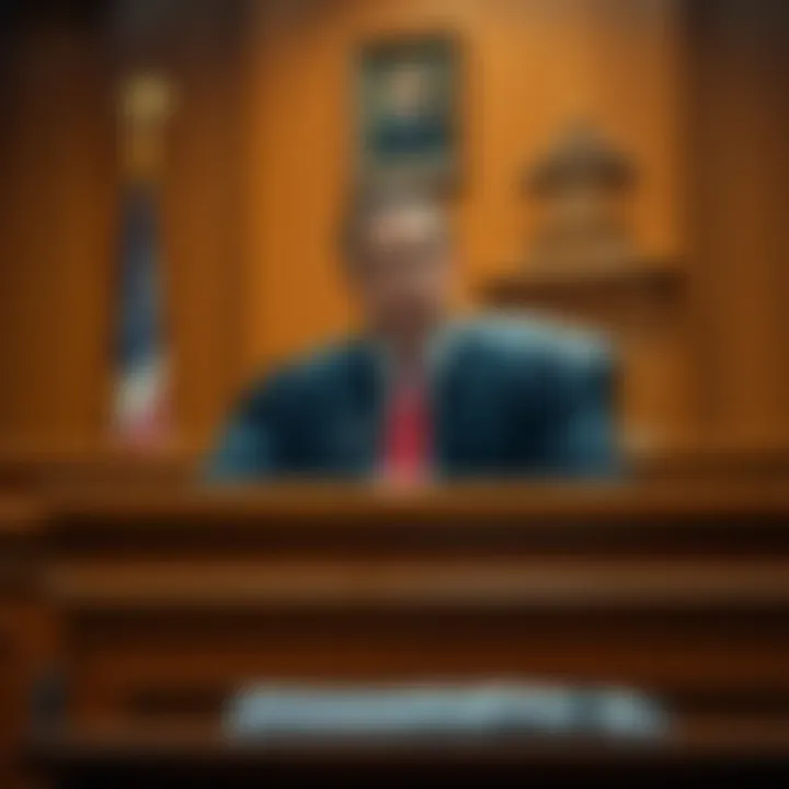 A judge sitting at the bench in a courtroom, expressing concern over a trial's impact on justice.