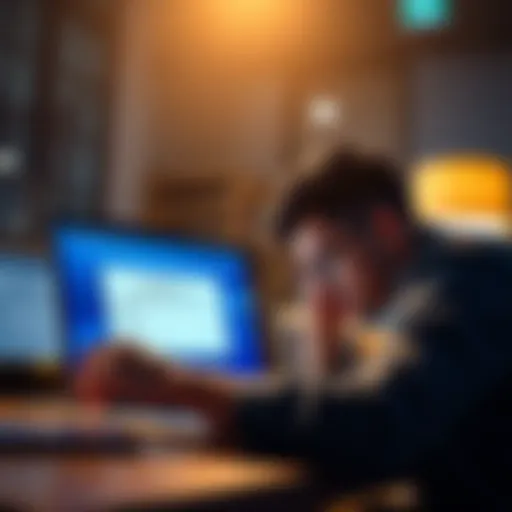A person looking frustrated while checking their Jumptask account on a laptop, with a suspension notice on the screen