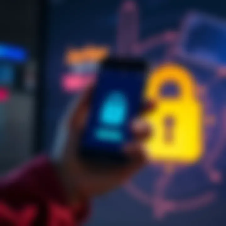 A person holding a smartphone displaying the Jupiter app, looking concerned about private key security, with a lock symbol in the background.