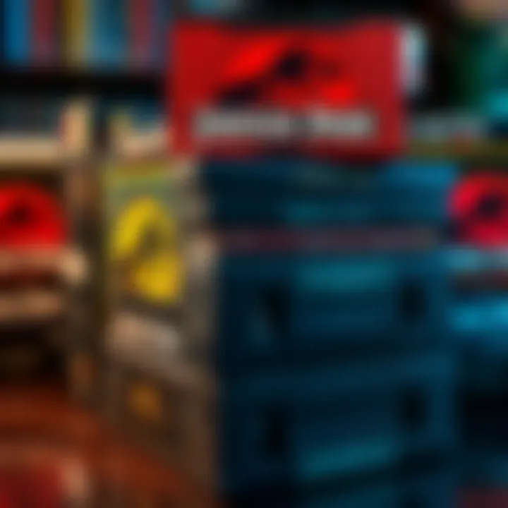 A collection of Jurassic Park VHS tapes stacked together, showcasing their unique covers and retro design