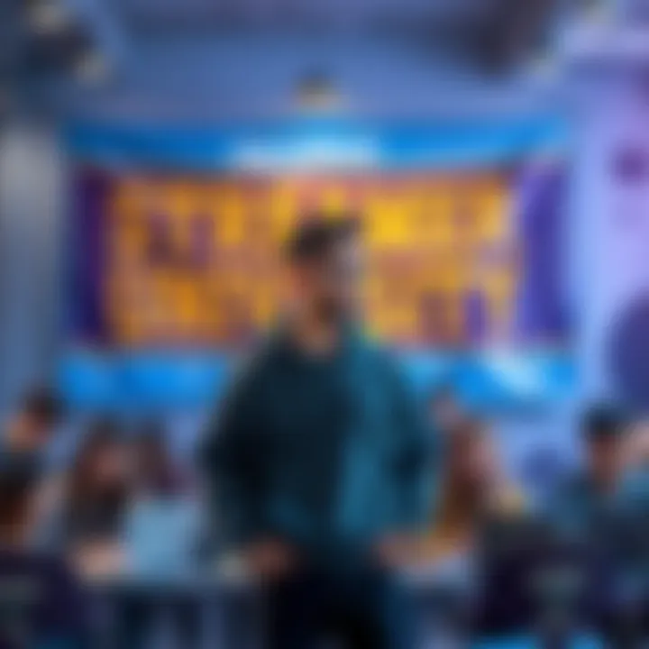 Kai Cenat at Streamer University Kai Cenat standing in front of Streamer University banner, with students around him using laptops and discussing streaming tips